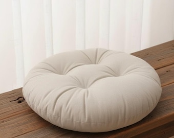 Handmade Linen Tufted Seat Cushion – Circle Meditation Chair Pad
