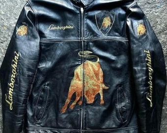 ランボルギーニ バイカーレザージャケット：刺繍入りブルカウハイド