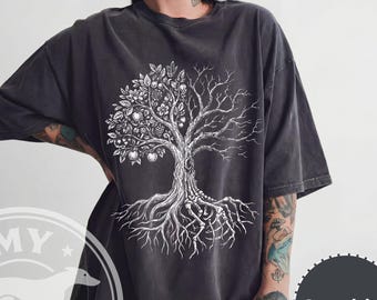 Camiseta Árvore da Vida, Camiseta Comfort Colors, Camiseta Vintage com Estampa Botânica, Blusa Unissex Estilo Cottage Core e Bruxaria, Presente Dark Academia