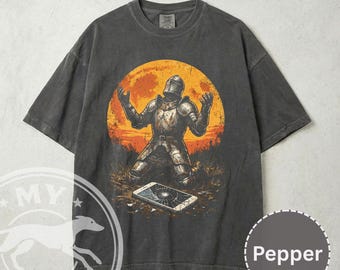 Ritter des gebrochenen Bildschirms Unisex T-Shirt, mittelalterliches Krieger-Grafik-T-Shirt, lustiges Gaming-Geschenk, Retro-Rüstungs-Shirt