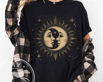 Sun Moon Face celestial illustration T-shirt | vintage astrology tee
