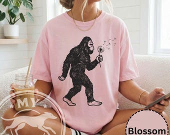 Big Foot Dandelion Shirt Unisex Lustige Sasquatch T-Shirt Niedliche Cryptid Geschenk Natur Liebhaber Grafik T-Shirt Ästhetische Casual Wear