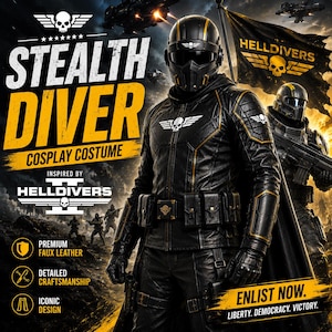 Helldivers Cosplay | Faux Leather Stealth Diver Costume - Tactical Armor Suit • Custom Made Adult Halloween Outfit