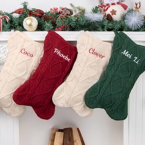 2025 Personalized Dog Bone Christmas Stockings, Embroidered Pet Stocking With Name, Family Knitted Stocking, Holiday Xmas Decor