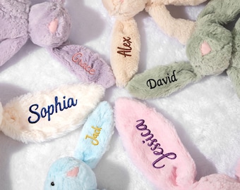 Personlig broderad påskhare, anpassad mjuk plyschkanin, present till nyfödd, babyshowerpresent