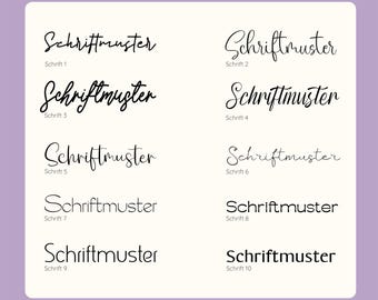 Personalisierte Aufkleber Schriftzüge | Vinyl Namensschilder, Sticker, Wunschtext & Hochzeitsbeschriftungen | 10 Schriftarten, 26 Farben