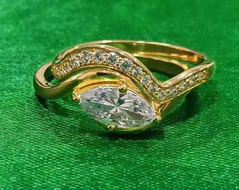 14k Yellow Gold Plated Marquise Cut Engagement Ring – Sterling Silver Bridal Set  Band