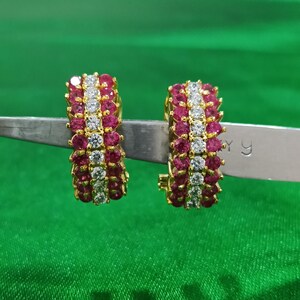 14k Yellow Gold Plated Sterling Silver Round Cut Simulated Pink Ruby  Omega Back Women's Drop/Dangle Earrings