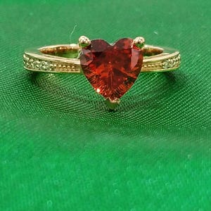 Sterling Silver Heart Cut Red Ruby Ring – 14k Yellow Gold Plated Band, Engagement Wedding