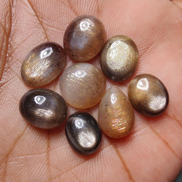 Natural Lake Sunstone Cabochon Lot – Flat Back Gemstone for Jewelry
