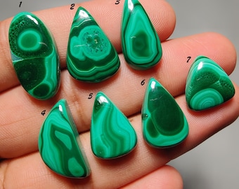 Natural Malachite Cabochon 82 Carat(13 - 23 mm) – Healing Stone, Flat Back Gemstone for Jewelry Making, Loose Gem for Pendant or Ring