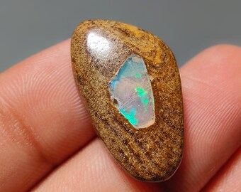Natural Boulder Opal Cabochon – Flat Back Gemstone for Jewelry Making (24 x 14 mm)