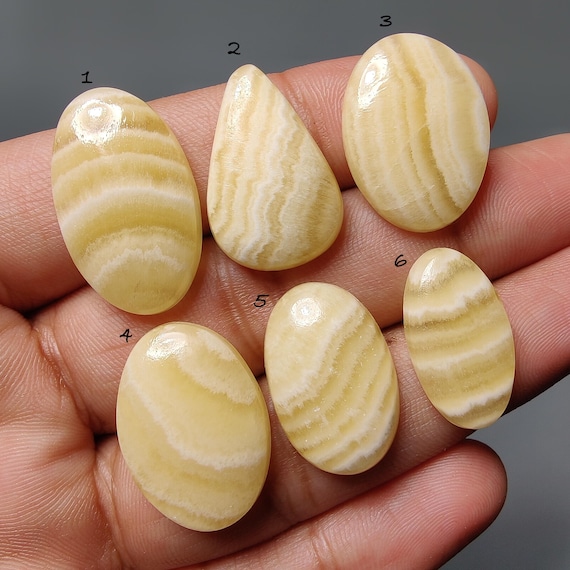 Natural Yellow Lace Agate Cabochon – Flat Back Gemstone for Jewelry Making (16 Carat)