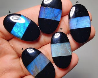 Onyx Labradorite Doublet Cabochon – Flat Back Gemstone for Jewelry Making