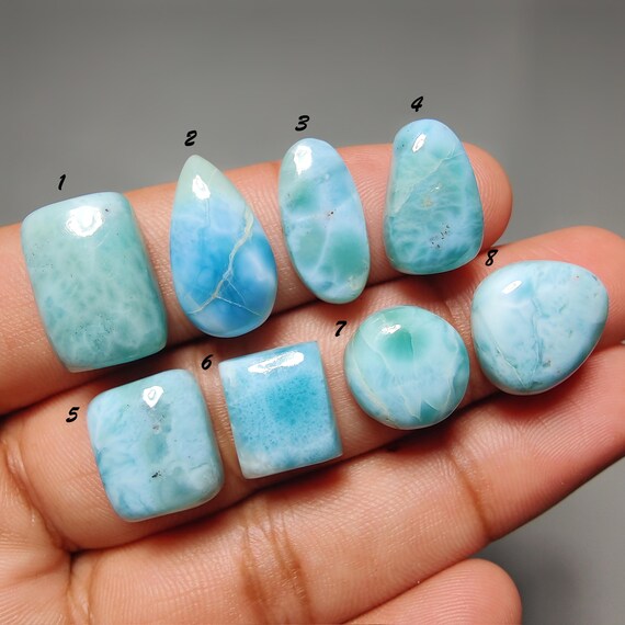 Natural Larimar Cabochon 79 Carat(12 - 19 mm) – Healing Stone, Flat Back Gemstone for Jewelry Making, Loose Gem for Pendant or Ring
