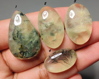 Naturlig Prehnit Cabochon (23-32 mm) – Platt baksida Läkande Ädelsten, Smyckestillverkning