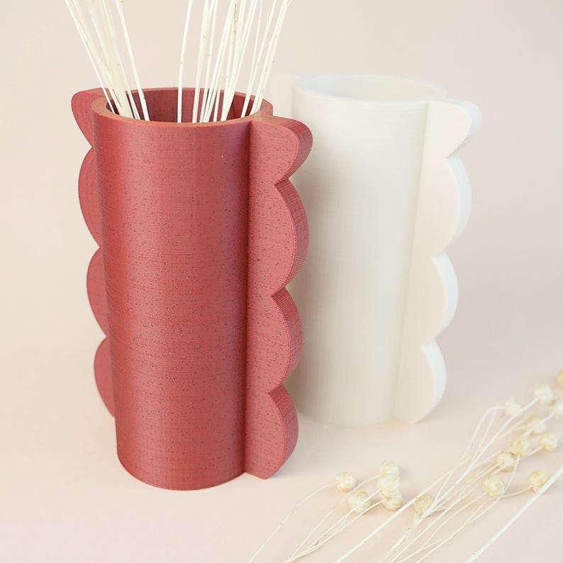 Modern small flower vase with scalloped edges, 3D print model displayed on neutral background