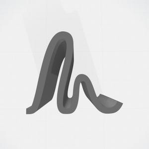 May include: A 3D rendered, gray, stylized letter "M" against a white background. The letter has a smooth, curved design with a shadow effect, giving it a modern and minimalist aesthetic. The background has a subtle grid pattern.