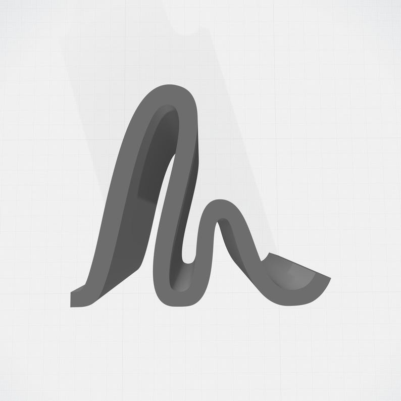 May include: A 3D rendered, gray, stylized letter "M" against a white background. The letter has a smooth, curved design with a shadow effect, giving it a modern and minimalist aesthetic. The background has a subtle grid pattern.