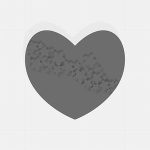 May include: A gray heart shape with a floral design. The heart is filled with a series of small, stylized flowers. The background is white with a subtle grid pattern.