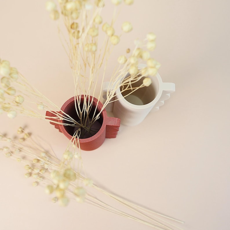 Scalloped vase STL file printed in matte red material, 3D printed home decor piece