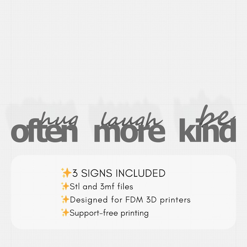 3D Drucker Dateien Dekoration Set Be Kind Schild 3D Schriftzug Print File Regal Schilder Kommerzielle STL Therapie Büro Gedruckt Dekor Kinder Geschenk Bild 2