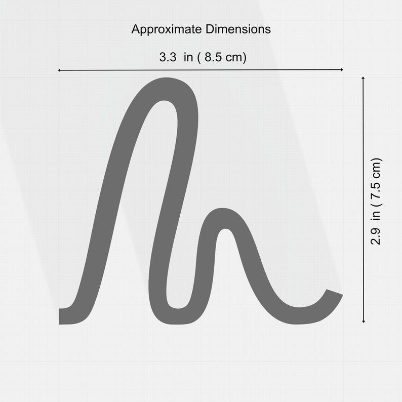 May include: A gray, abstract design with approximate dimensions of 3.3 inches (8.5 cm) wide and 2.9 inches (7.5 cm) tall. The design has a flowing, curved shape.