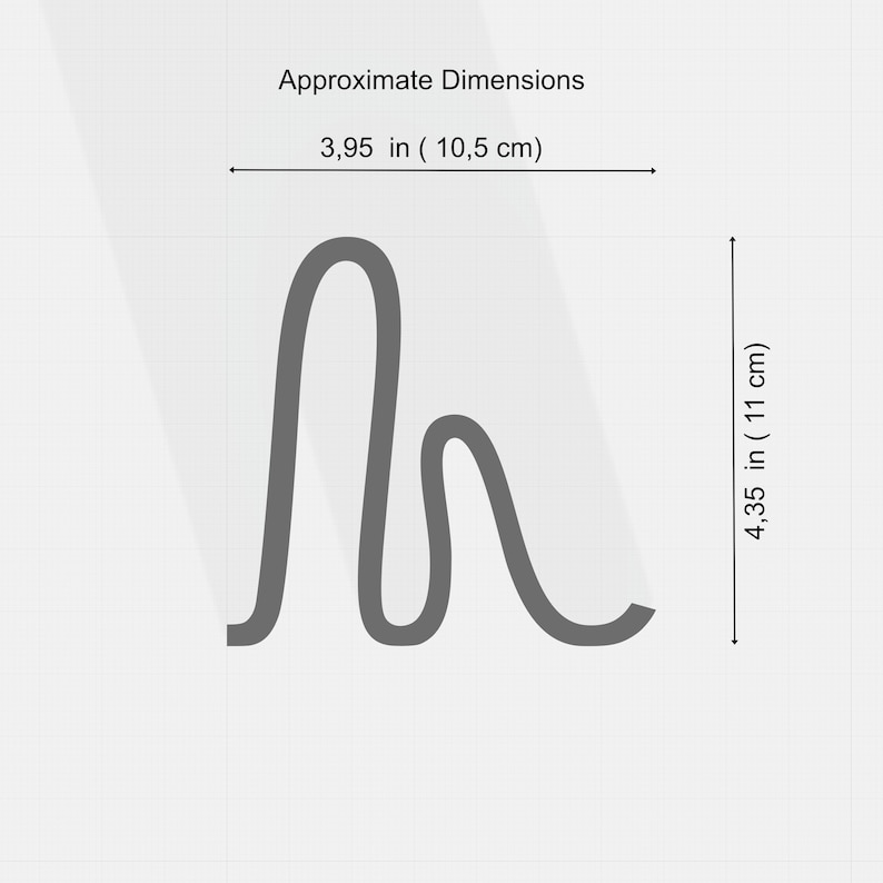 May include: A gray, abstract design with approximate dimensions of 3.95 inches (10.5 cm) wide and 4.35 inches (11 cm) tall. The design has a flowing, curved shape.