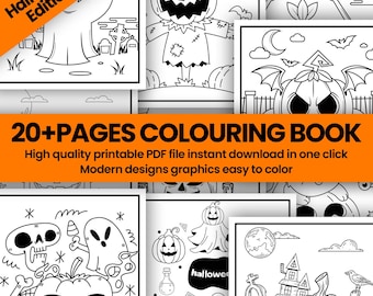 Halloween Colouring Books Coloring Book For Kids Printable Colouring Pages Kawaii Coloring Pages Halloween Coloring Bundles Digital Download