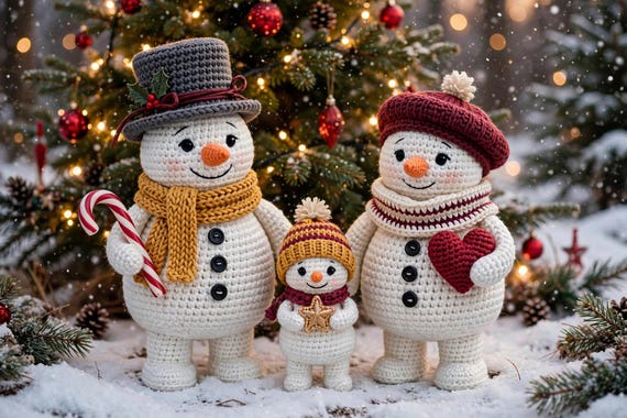 Snowman Family Crochet Pattern Amigurumi Snowman PDF Christmas Crochet Pattern Winter Holiday Decor Digital Download