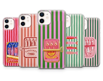 Sardine Phone Case Fish Sea Stripe Cover for iPhone 17Pro, 16, 15, 14, 13, 12, Samsung S26, S25, S24, S23Fe, A16, A56, A55, Pixel 10, 9Pro