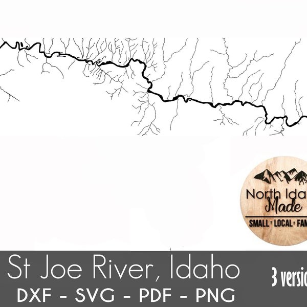 St Joe River Idaho Map Outline Instant Download dxf png SVG PDF Digital Vector Shape