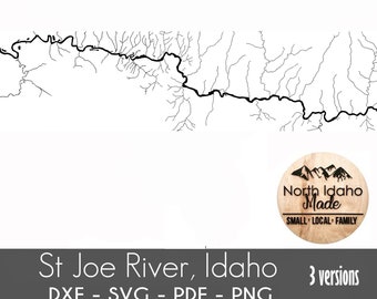 St Joe River Idaho Map Outline Instant Download dxf png SVG PDF Digital Vector Shape