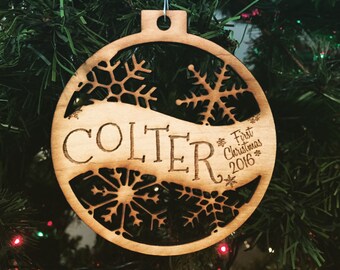 Colter - Customizable Baby's 1st Christmas Ornament - Engraved Birch Wood Ornament