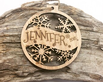 Jennifer - Customizable Baby's First Christmas Ornament - Engraved Birch Wood Ornament
