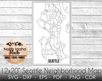 Seattle Washington Neighborhood Map Outline Instant Download dxf png SVG PDF EPS Digital Vector Shape