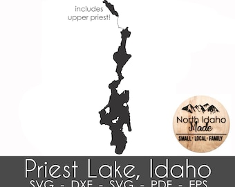 Priest Lake Idaho Map Outline Instant Download dxf png SVG PDF EPS Digital Vector Shape