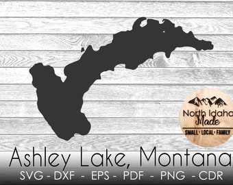 Ashley Lake Montana Map Outline Instant Download dxf png cdr SVG PDF EPS Digital Vector Shape