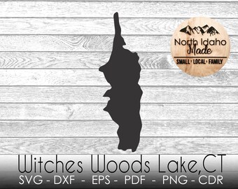 Witches Woods Lake, Connecticut Map Shape Silhouette Outline Instant Download dxf png cdr SVG PDF EPS Digital Vector Shape
