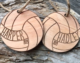 Volleyball Christmas Ornament - sports ornament - Engraved Birch Wood