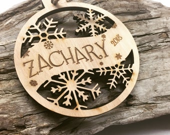 Zachary - Customizable Baby's First Christmas Ornament - Engraved Birch Wood Ornament