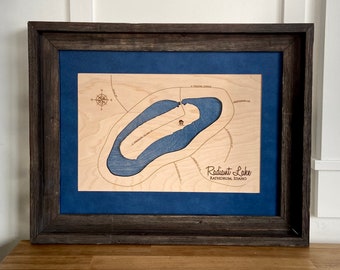 Radiant Lake Idaho Wood Map - Locally Made in North Idaho - Personalizable and Customizable