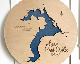 Lake Pend Oreille Wood Map - Round Lake Map Locally Made in North Idaho