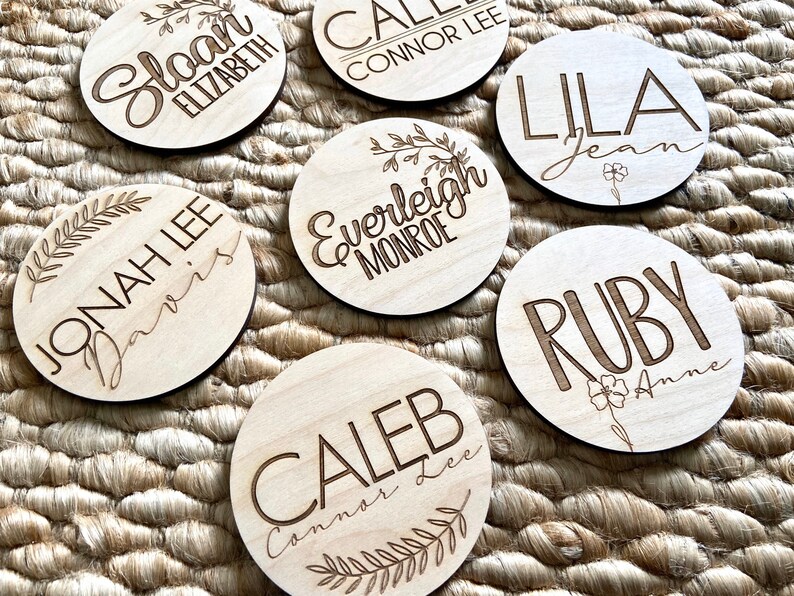 Newborn Baby Name Announcement Plaque 4 Round Etsy