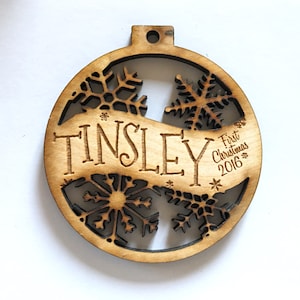 Tinsley - Customizable Baby's First Christmas Ornament - Engraved Birch Wood Ornament