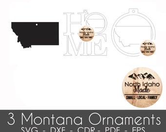 Three MONTANA Christmas Ornaments Digital File Instant Download dxf eps svg pdf cdr Digital Vector File