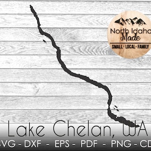 LAKE CHELAN Washington Kaart Outline Instant Download dxf png svg pdf eps cdr Digital Vector Shape