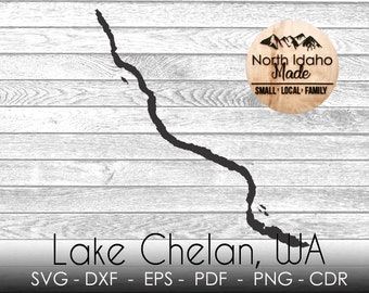 LAKE CHELAN Washington Map Outline Instant Download dxf png svg pdf eps cdr Digital Vector Shape
