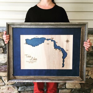 Twin Lakes, Idaho 3D See Schild - Anpassbare Laser Cut See Karte - Handgemachtes Graviertes Seeschild - by NorthIdahoMade