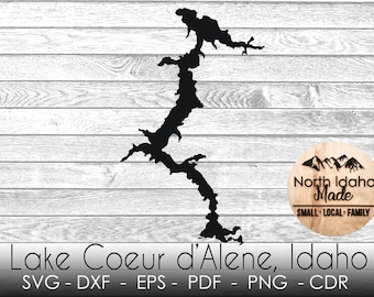 Lake Coeur d'Alene Idaho Map Outline Instant Download dxf png SVG PDF EPS Digital Vector Shape
